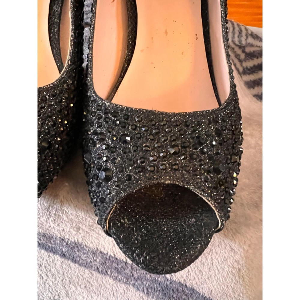 Women's Lauren Lorraine Embellished Peep Toe Heels Black Size 8 - Picture 5 of 11